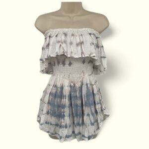 Blue Life‎ Skort Dress Romper Womens Size Small Blue Pink Tie Dye Strapless Boho